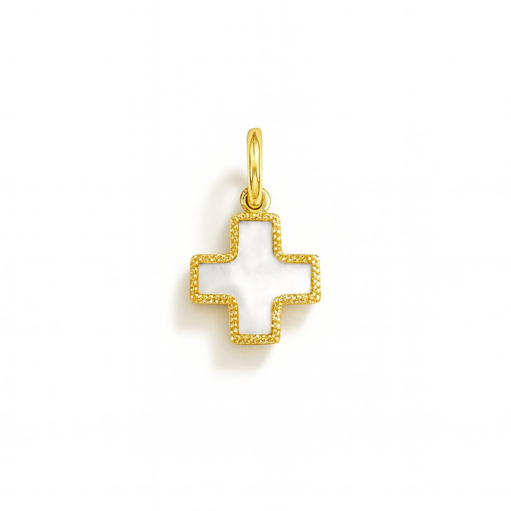 Charm Croce in Oro Giallo e Madreperla