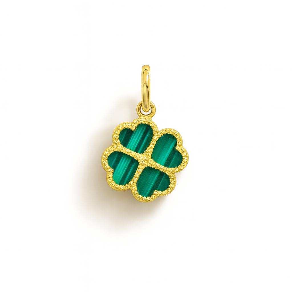 Charm Quadrifoglio in Oro Giallo e Malachite