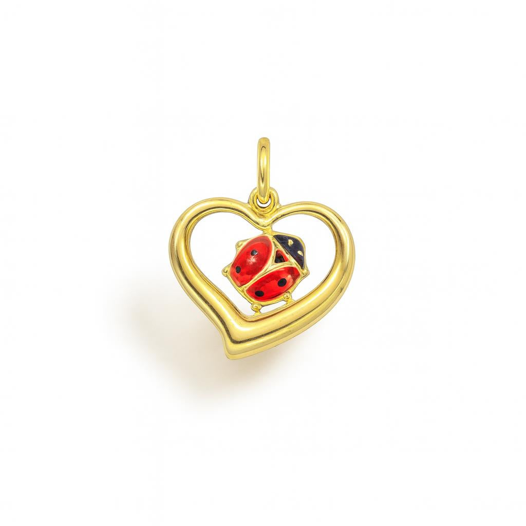 Charm Cuore Coccinella in Oro Giallo e Smalto Rosso