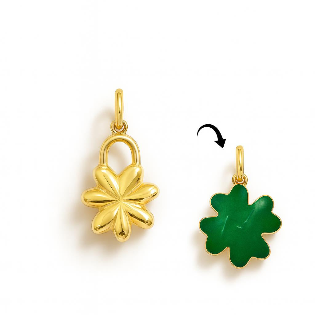 Charm Quadrifoglio in Oro Giallo e Smalto Verde