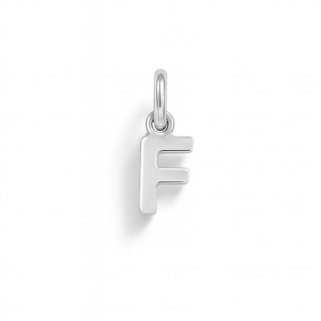 Charm Lettera F in Oro Bianco – Modello 1