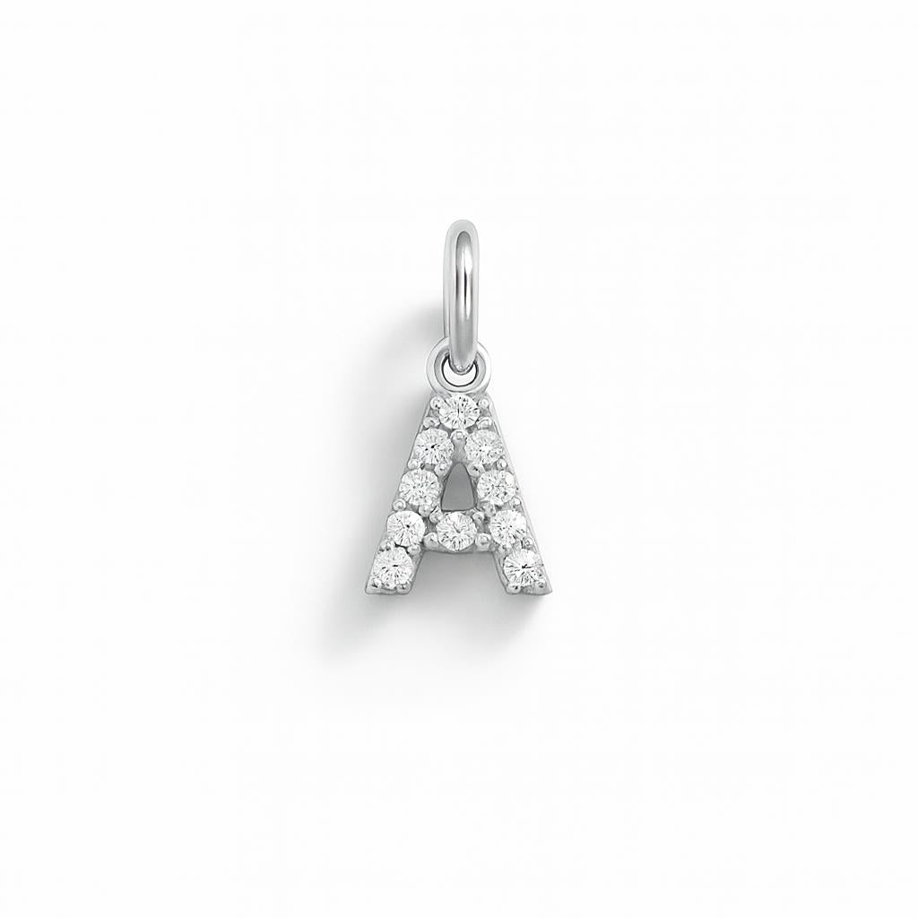 Charm Lettera A in Oro Bianco e Zirconi – Modello 2
