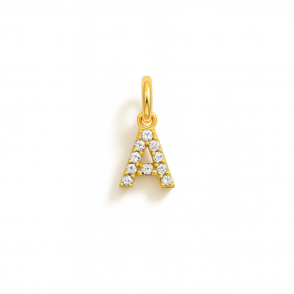 Charm Lettera A in Oro Giallo e Zirconi – Modello 2