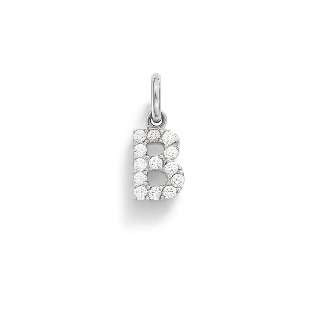 Charm Lettera B in Oro Bianco e Zirconi – Modello 2