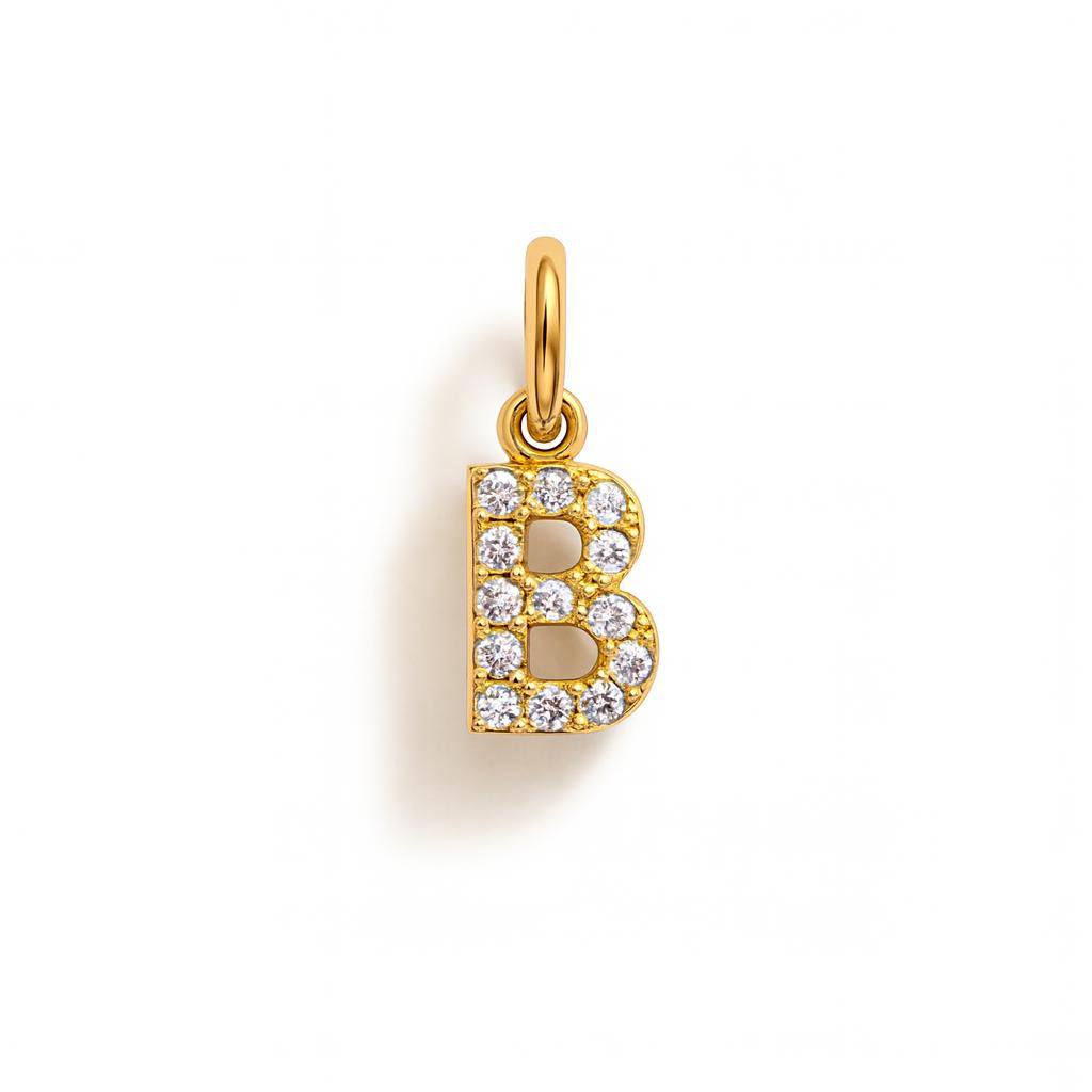 Charm Lettera B in Oro Giallo e Zirconi – Modello 2