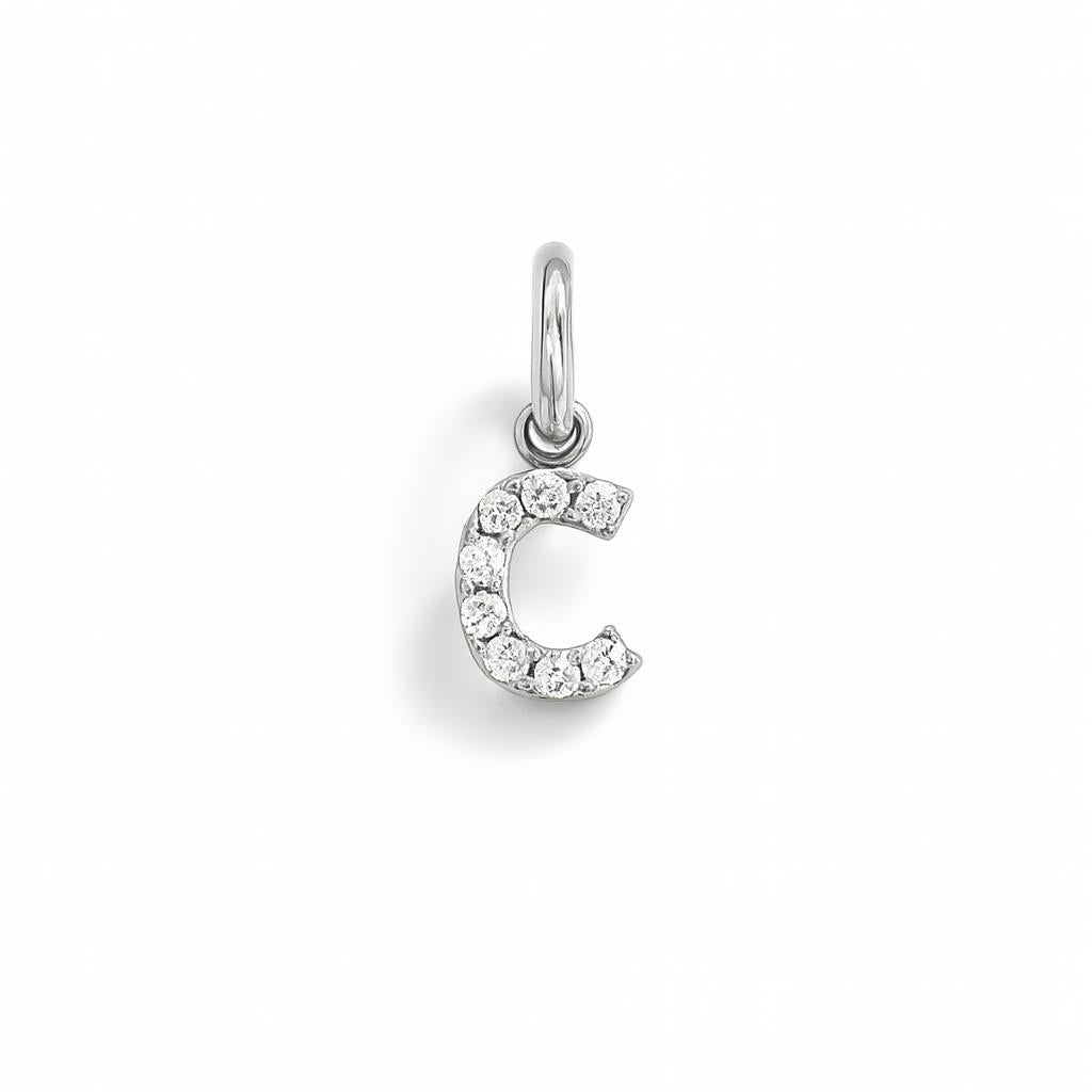 Letter C Charm in White Gold and Cubic Zirconia – Model 2