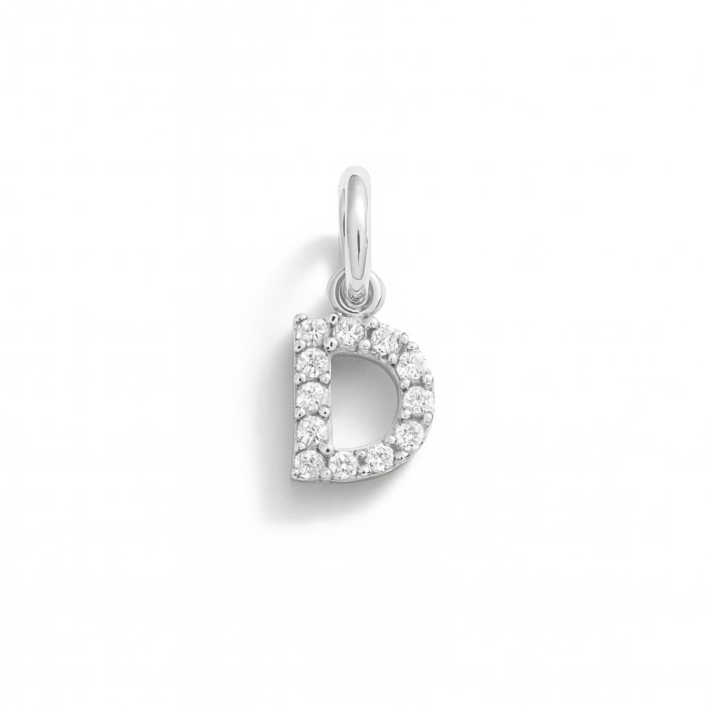 Charm Lettera D in Oro Bianco e Zirconi – Modello 2