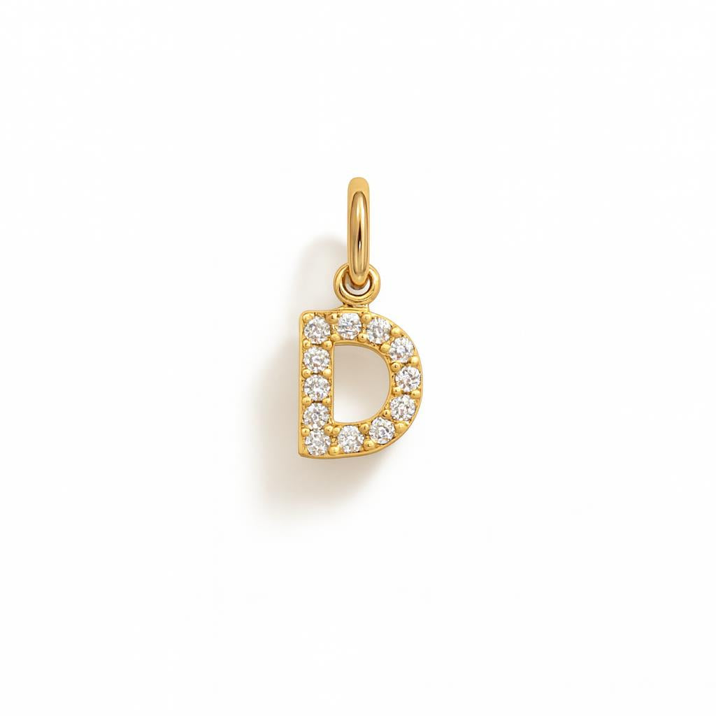 Letter D Charm in Yellow Gold and Cubic Zirconia – Model 2