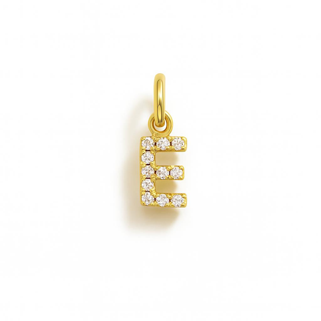 Charm Lettera E in Oro Giallo e Zirconi – Modello 2