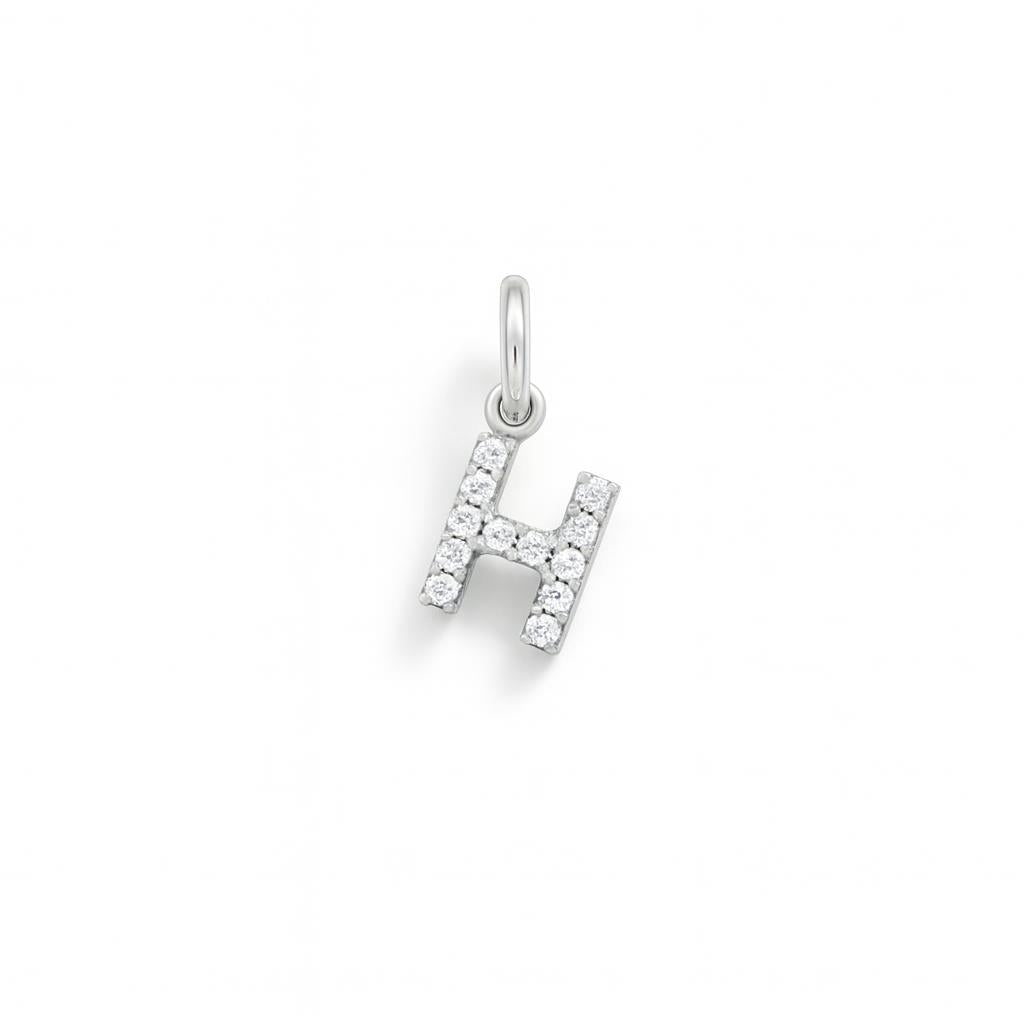 Charm Lettera H in Oro Bianco e Zirconi – Modello 2