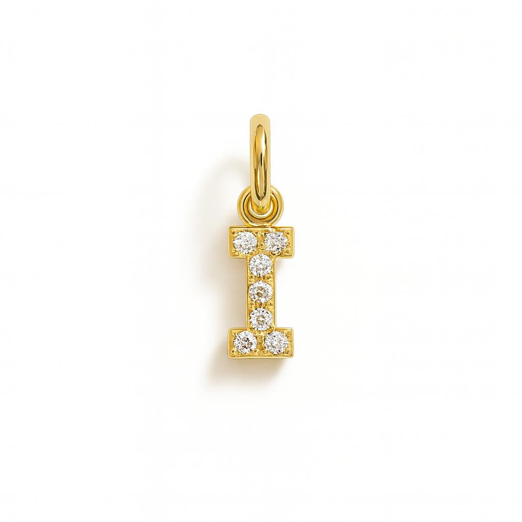 Charm Lettera I in Oro Giallo e Zirconi – Modello 2