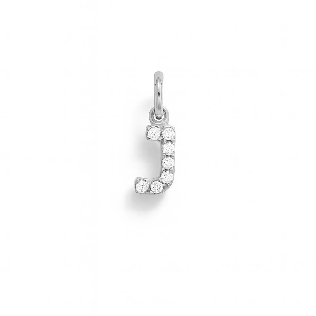 Charm Lettera J in Oro Bianco e Zirconi – Modello 2