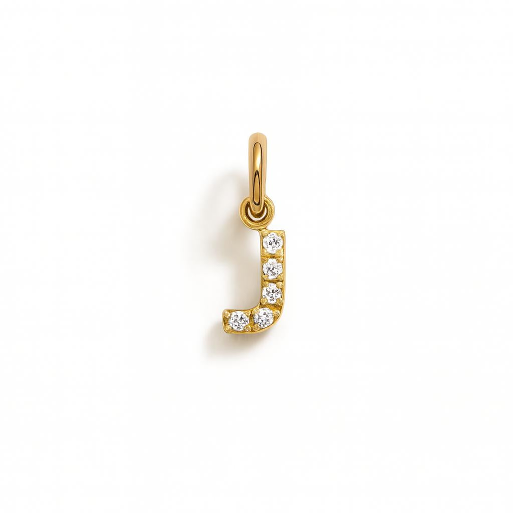 Letter J Charm in Yellow Gold and Cubic Zirconia – Model 2