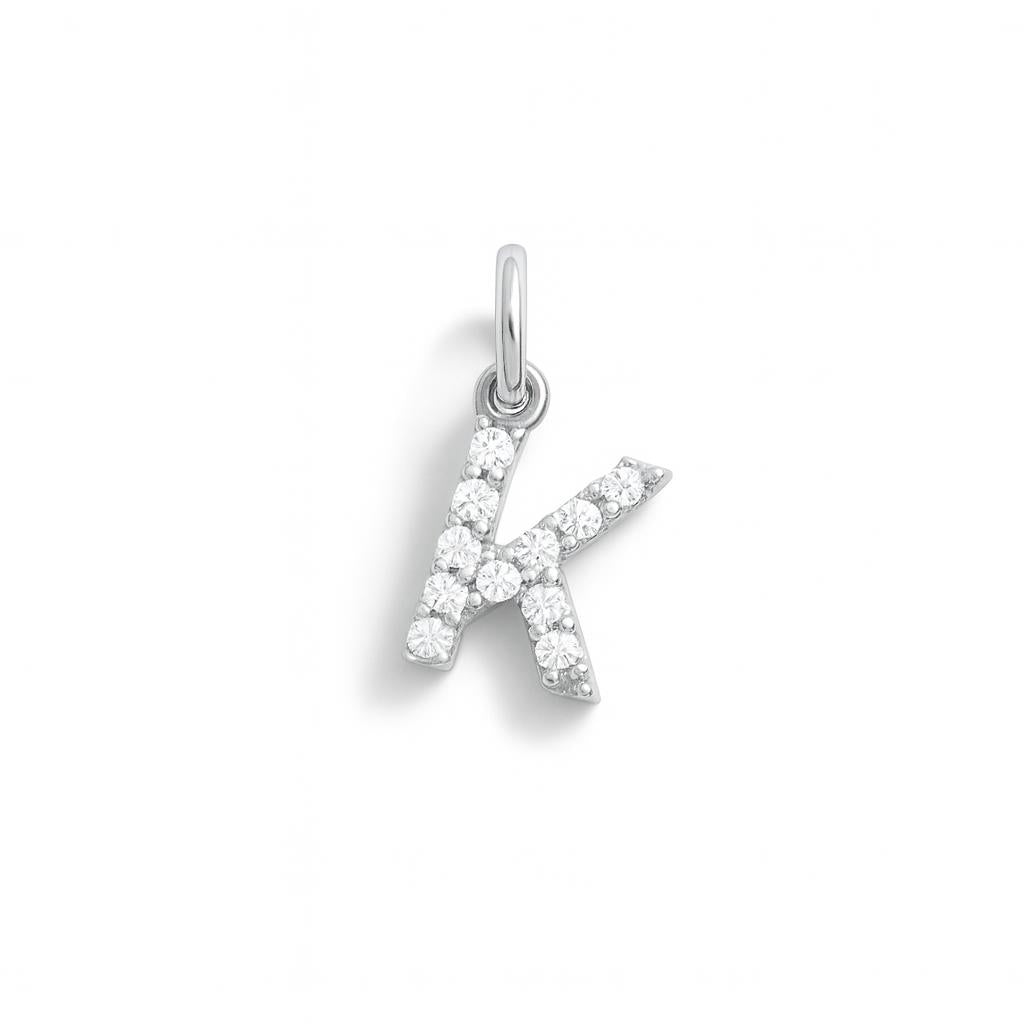 Charm Lettera K in Oro Bianco e Zirconi – Modello 2