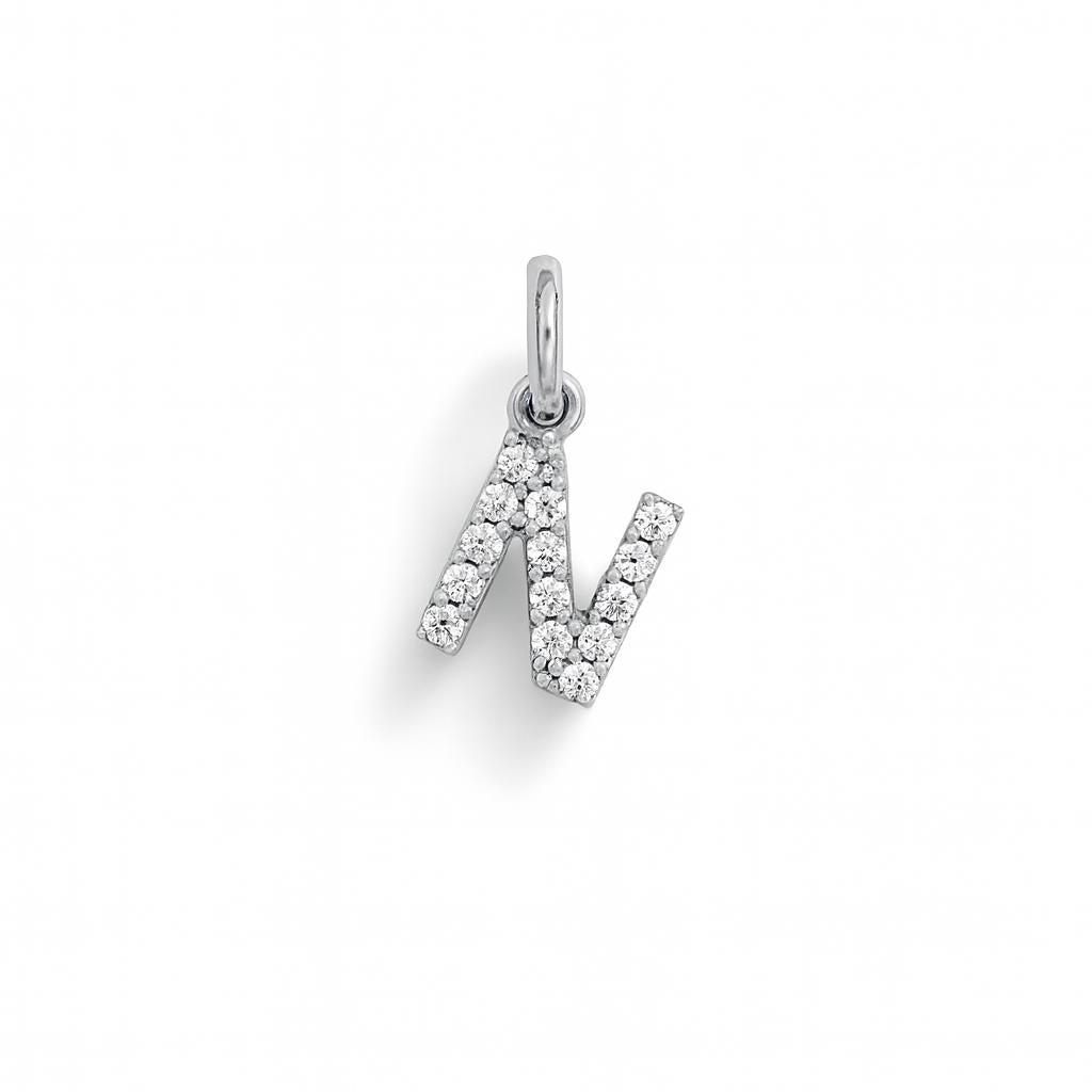 Charm Lettera N in Oro Bianco e Zirconi – Modello 2