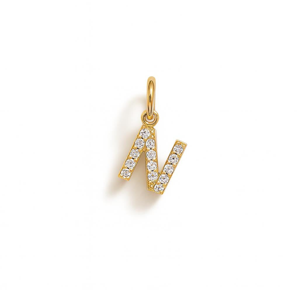Charm Lettera N in Oro Giallo e Zirconi – Modello 2