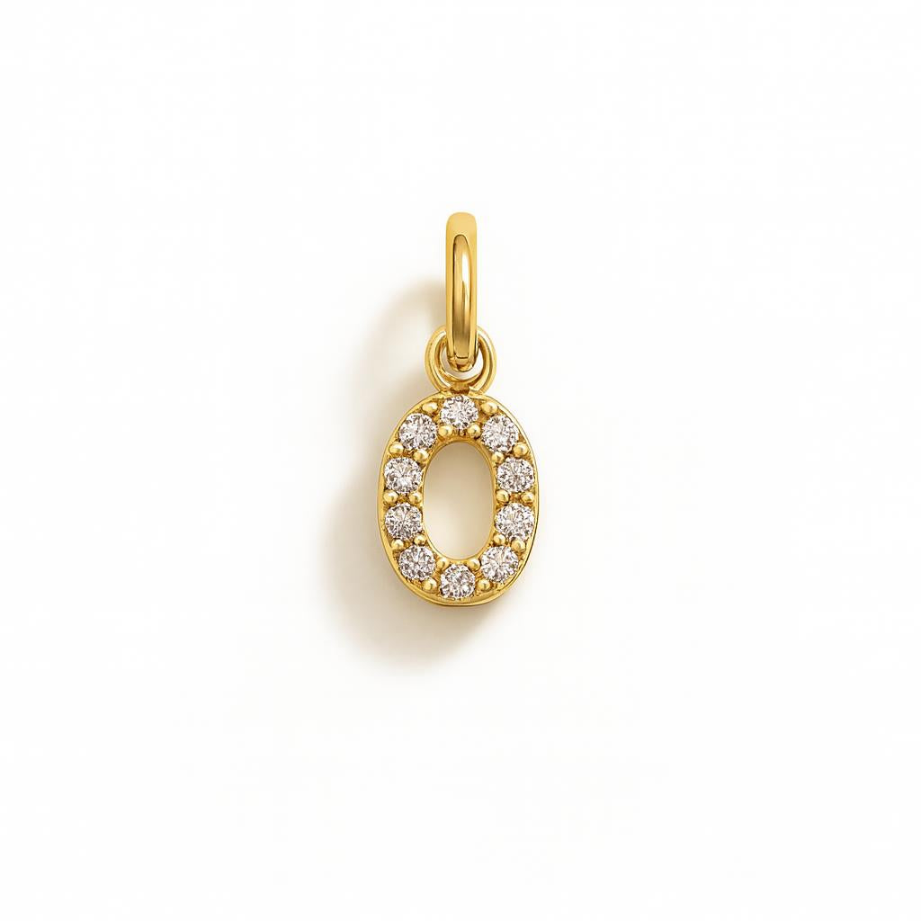 Charm Lettera O in Oro Giallo e Zirconi – Modello 2