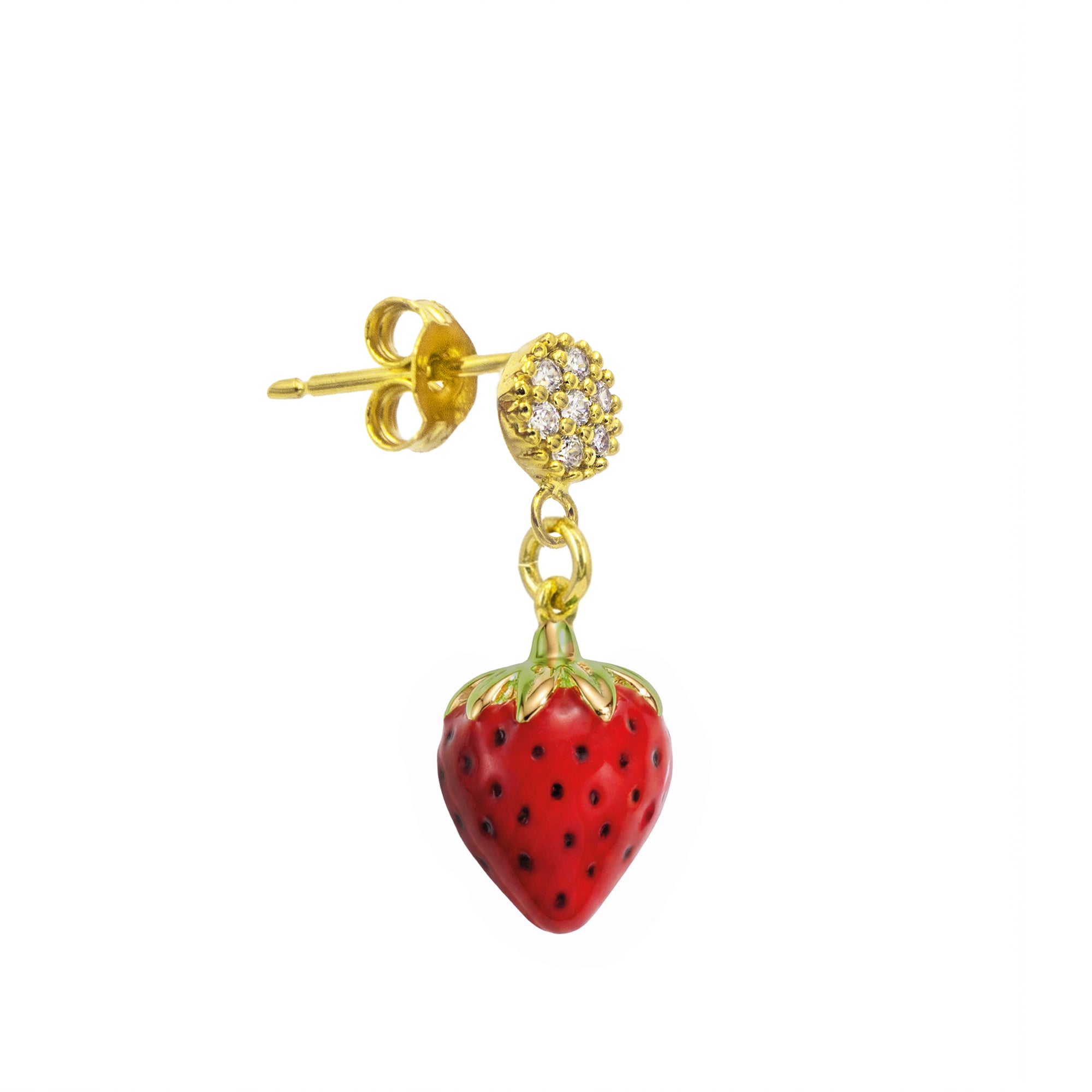 Orecchino Fragola in Oro e Zirconi