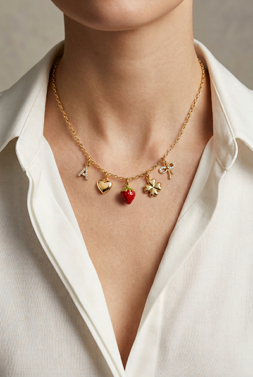 Charm Fragola in Oro e Smalto