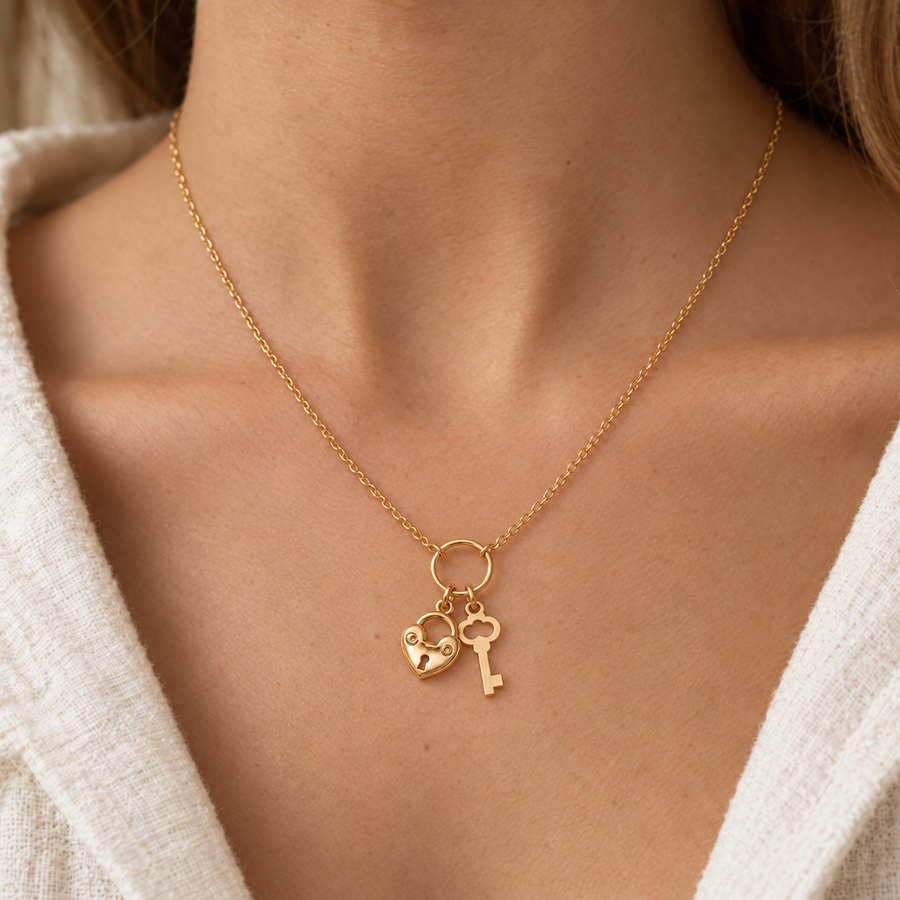 Collana Cuore Lucchetto e Chiave in Oro