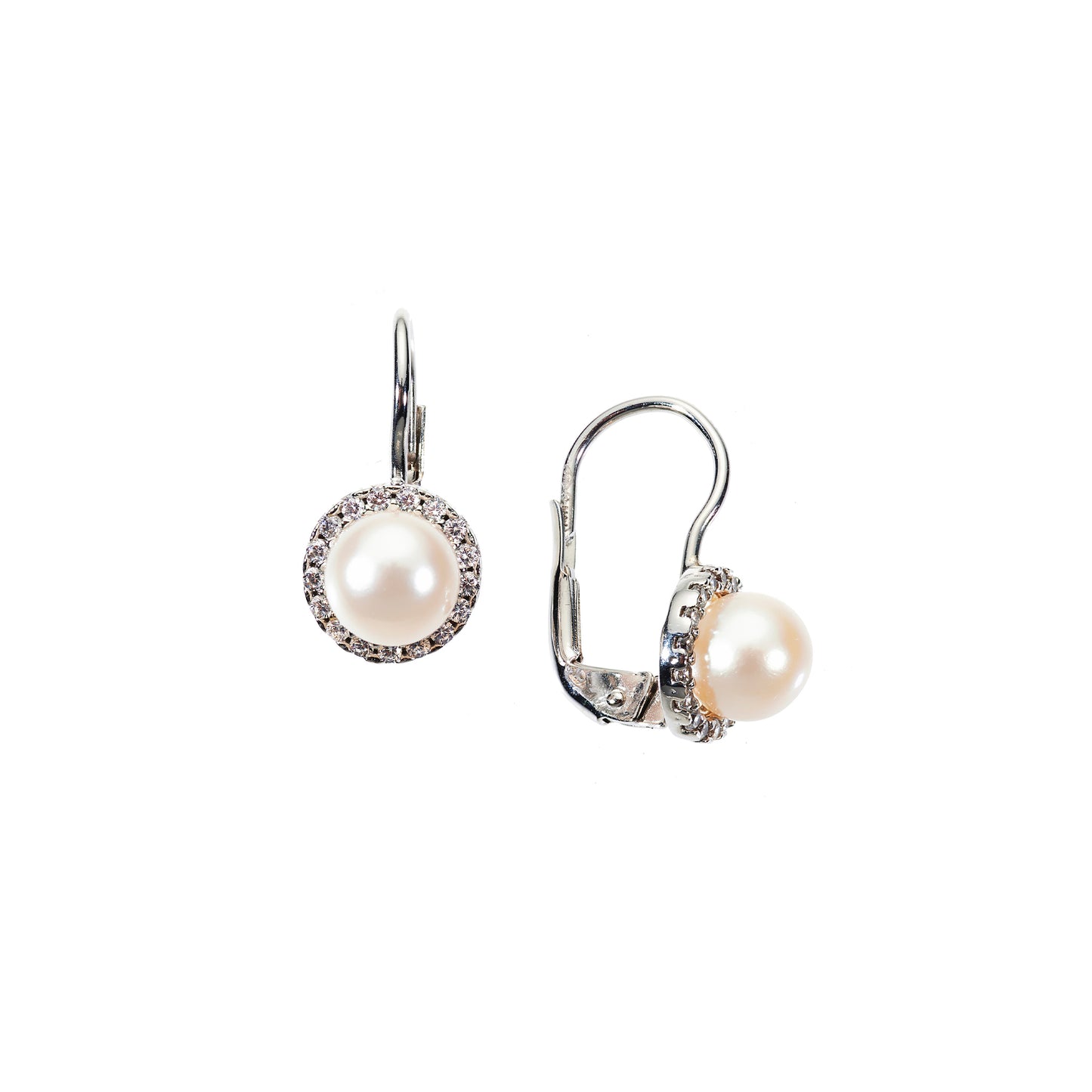 Pearl Earrings in Real Gold and Zircons 