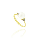 Pearl Ring in Real Gold and Zircons 