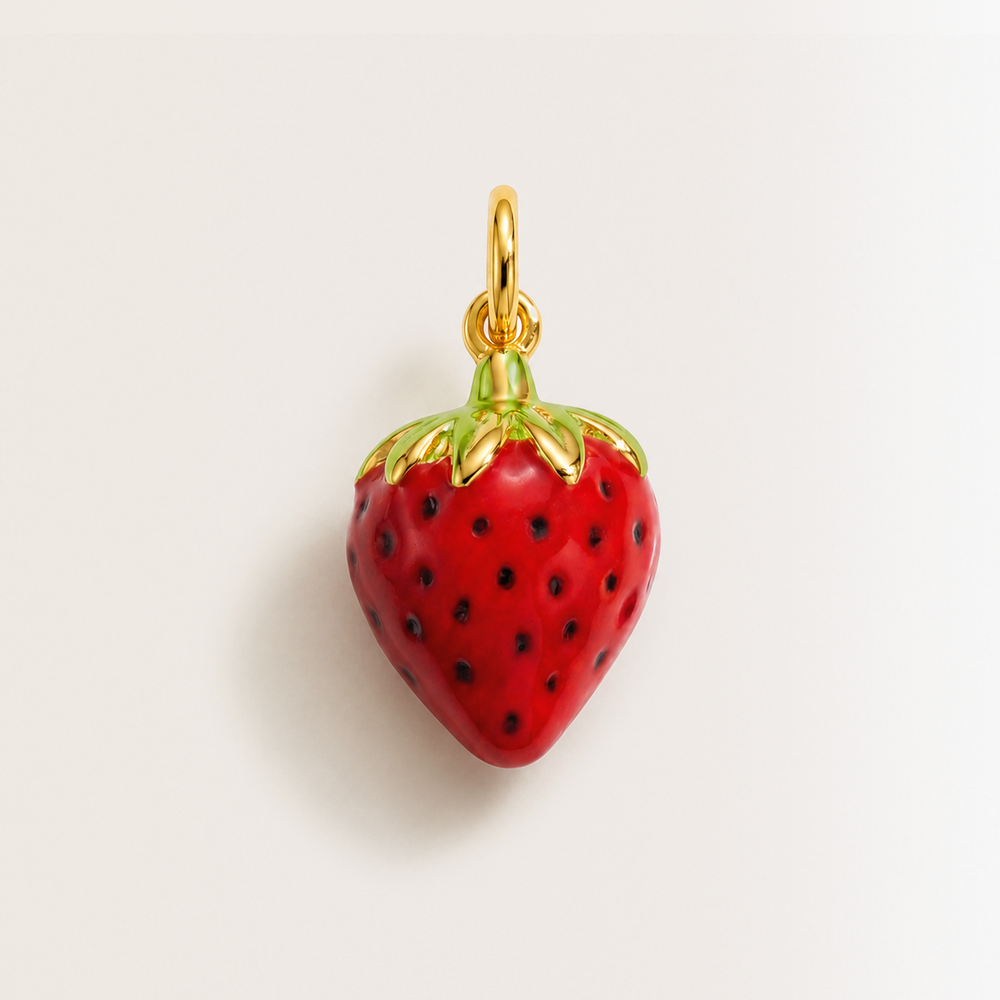 Charm Fragola in Oro e Smalto Rosso