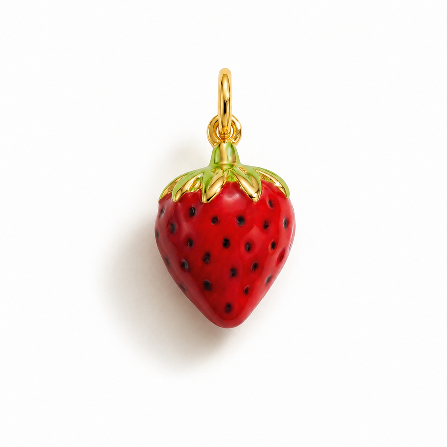 Charm Fragola in Oro e Smalto Rosso