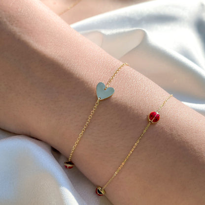 Real Gold Ladybug Heart Bracelet