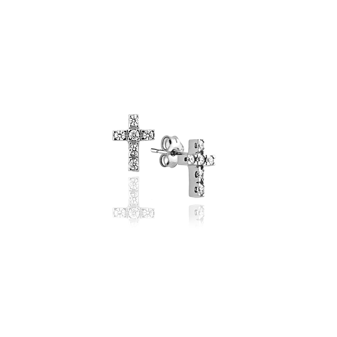 Cross Earrings in Real Gold and Zircons