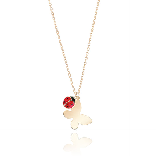 Real Gold Ladybug Butterfly Necklace