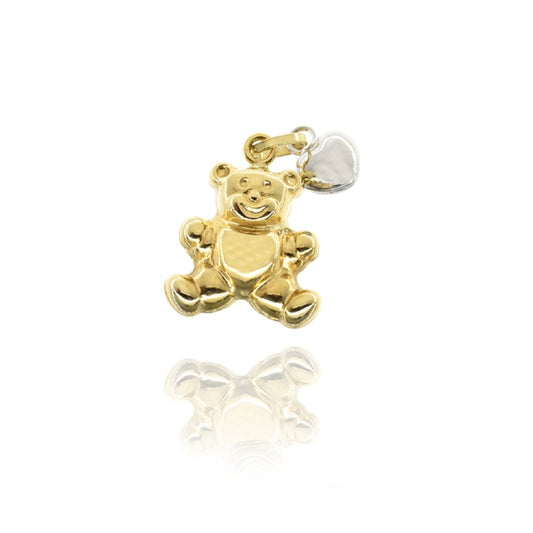 Teddy bear and heart pendant in real gold 