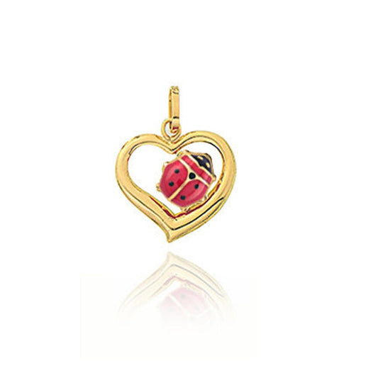 Heart and Ladybug Pendant in Real Gold 