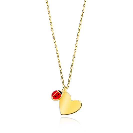 Real Gold Ladybug Heart Necklace