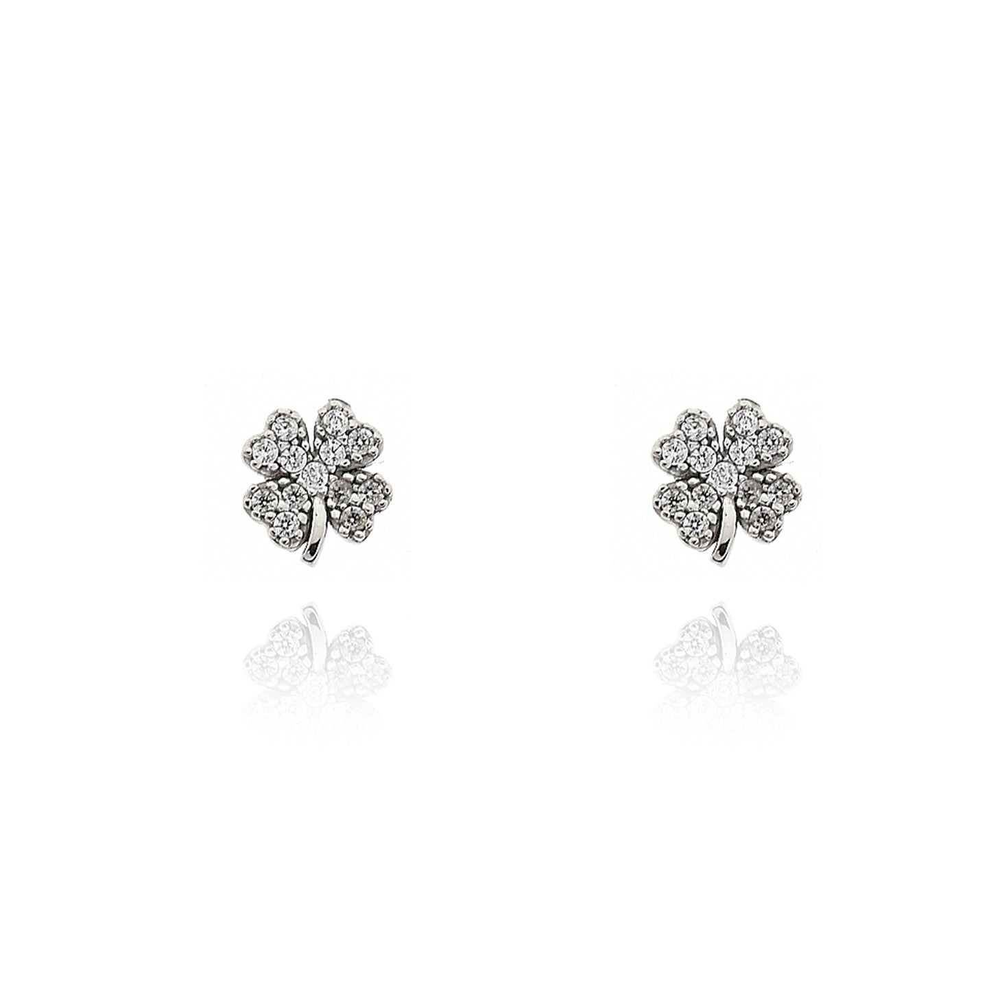 Four Leaf Clover Earrings in Real Gold and Zircons 