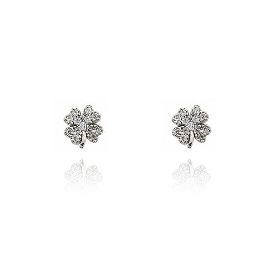 Four Leaf Clover Earrings in Real Gold and Zircons 