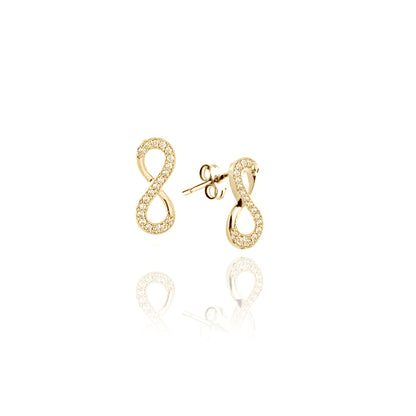 Infinity Earrings in Real Gold and Zircons 