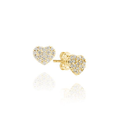 Heart Earrings in Real Gold and Zircons 