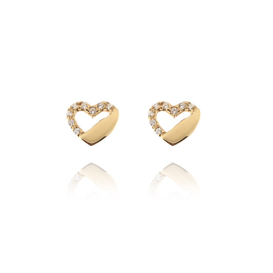 Heart Earrings in Real Gold and Zircons 