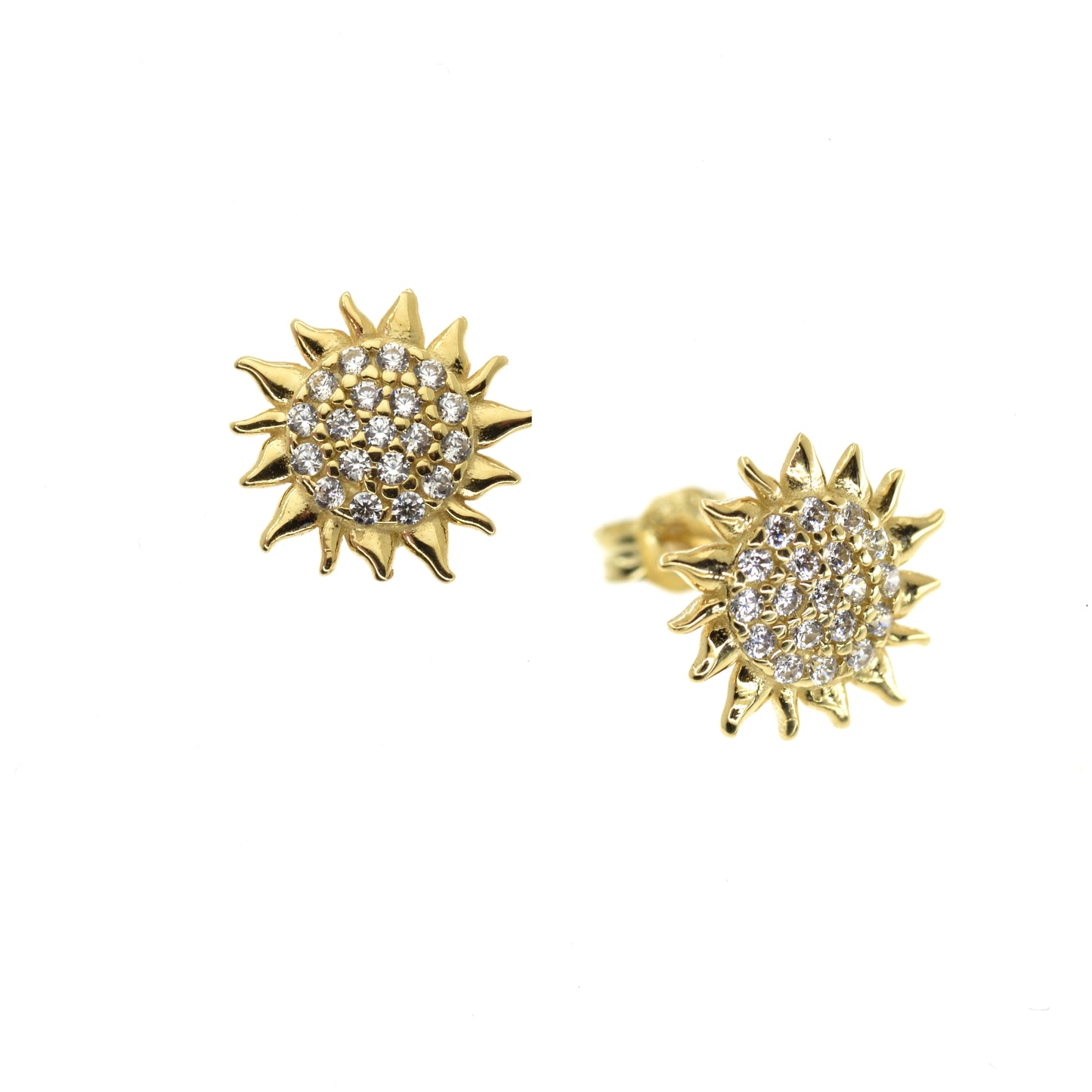 Sun Earrings in Real Gold and Zircons 