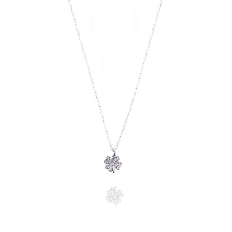 Four Leaf Clover Necklace in Real Gold and Zircons 
