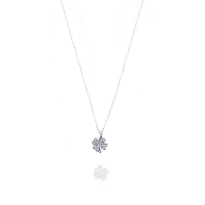 Four Leaf Clover Necklace in Real Gold and Zircons 