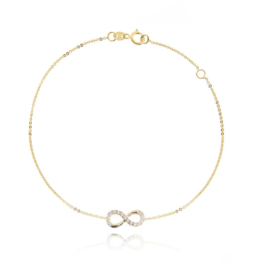 Infinity bracelet in real gold and zircons 