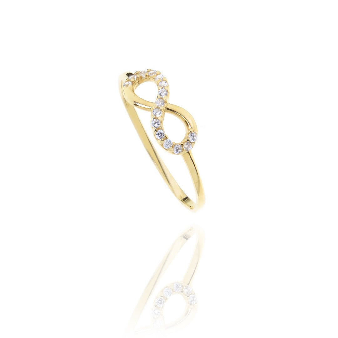 Infinity ring in real gold and zircons 