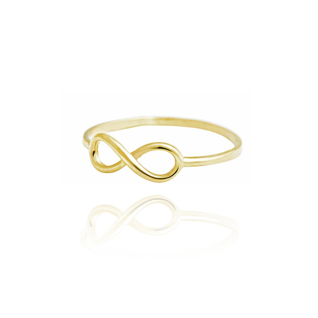 Infinity ring in real gold and zircons 