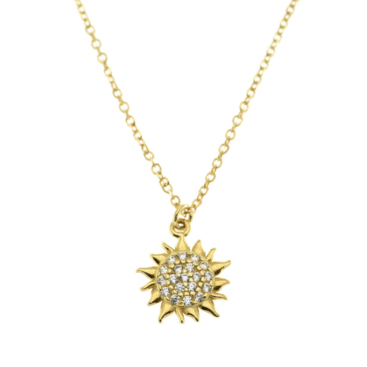 Sun Necklace in Real Gold and Zircons 
