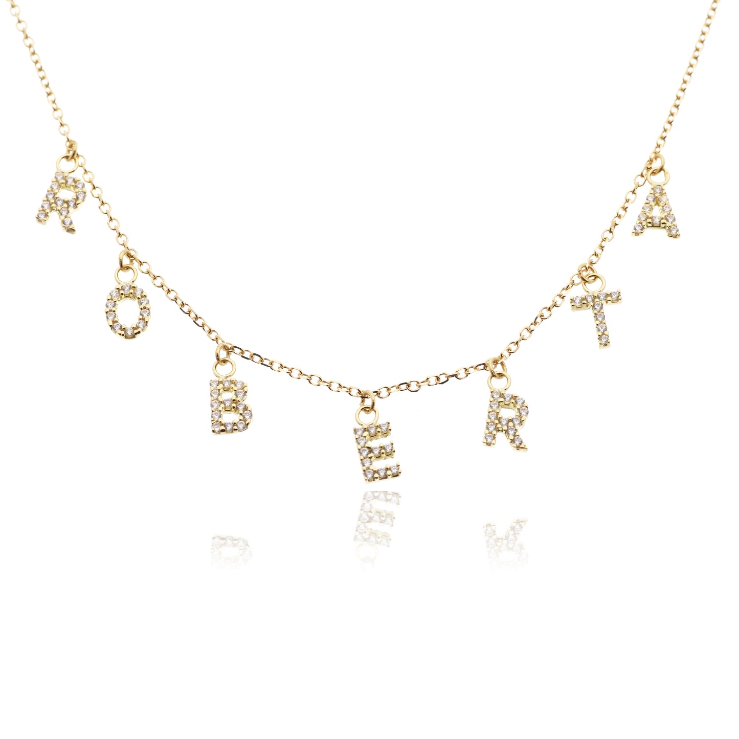 Pendant Name Necklace in Real Gold and Zircons